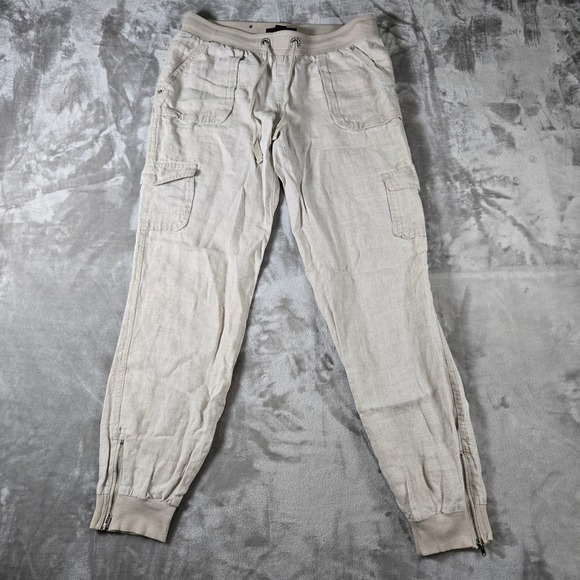 INC International Concepts Linen Cargo Jogger Pants Womens 4 Drawstring Zipper - Picture 1 of 11